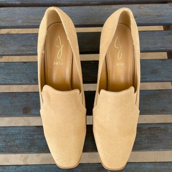 Joie Wevenly Heeled Loafer Pump Tan Suede Block Heel Slip On Womens 9.5 - Picture 2 of 10